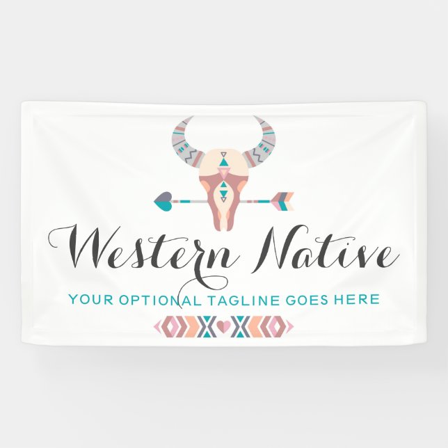 Western-Bohemischer rustikaler Kuh-Schädel-Trendy Banner (Horizontal)