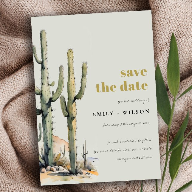 Western Boho Cacti Desert Sage Green Landscape Save The Date (Von Creator hochgeladen)