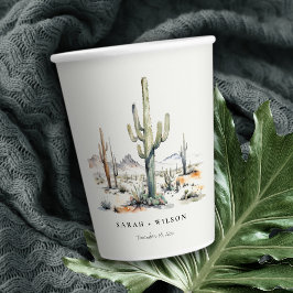 Western Boho Cactus Desert Landscape Wedding Pappbecher