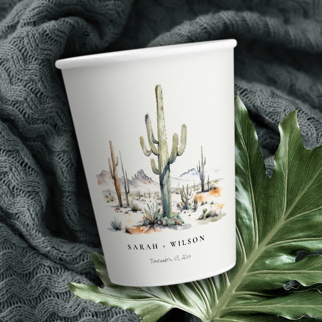Western Boho Cactus Desert Landscape Wedding Pappbecher (Von Creator hochgeladen)