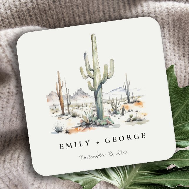 Western Boho Cactus Wüste Landscape Wedding Rechteckiger Pappuntersetzer (Von Creator hochgeladen)