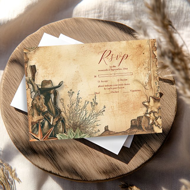 Western Boho Cactus Wüste Landscape Wedding RSVP Karte (Von Creator hochgeladen)