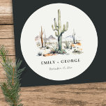 Western Boho Cactus Wüste Landscape Wedding Runder Aufkleber<br><div class="desc">Wenn Sie weitere Anpassungen benötigen,  schreiben Sie mir bitte an yellowfebstudio@gmail.com.</div>