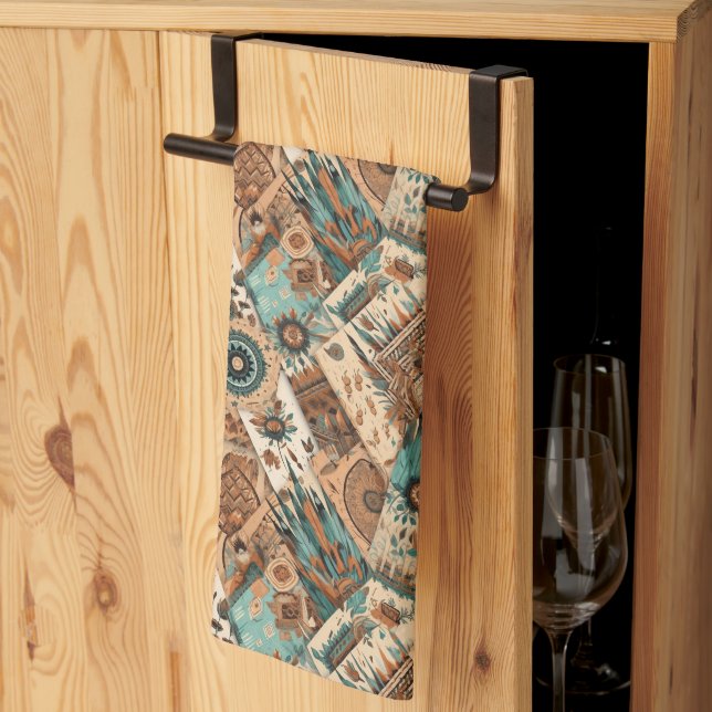 Western Boho-Fliesenmuster Geschirrtuch (Drittel gefaltet)