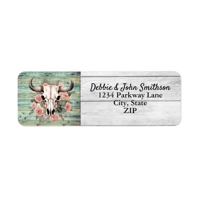 Western Boho Kuh Bläschen Schädelsage Hochzeit (Vorne)