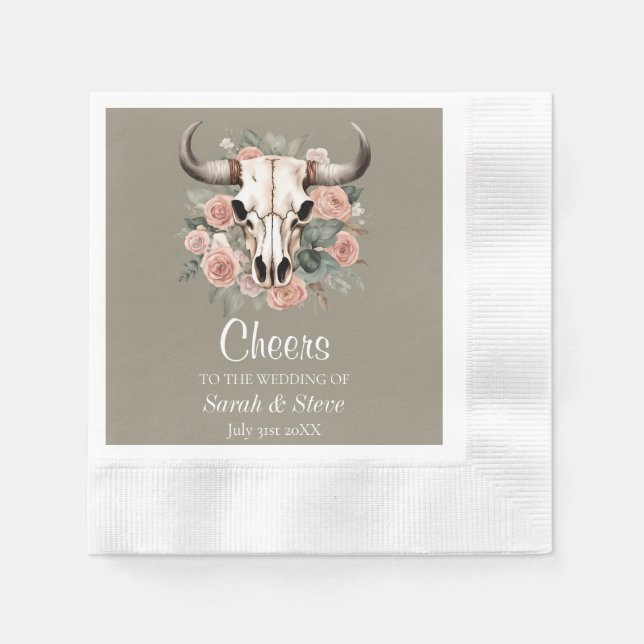 Western Boho Kuh Bläschen Schädelsage Hochzeit Serviette (Vorderseite)