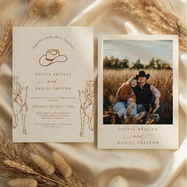 Western Boho Pampas Grass Cowboy Photo Wedding Einladung (Von Creator hochgeladen)