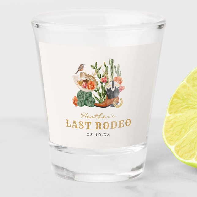 Western Boho Schnapsglas (Western Boho Last Rodeo Bridal Shower Shot Glass by Painted Paperie
)
