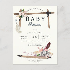 Western Boho Style Babydusche Einladung Postkarte