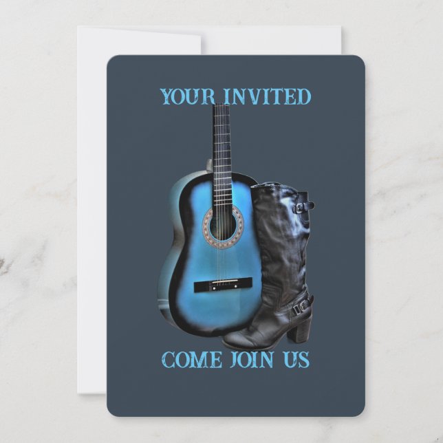 Western Boot Guitar Invitation Einladung (Vorderseite)