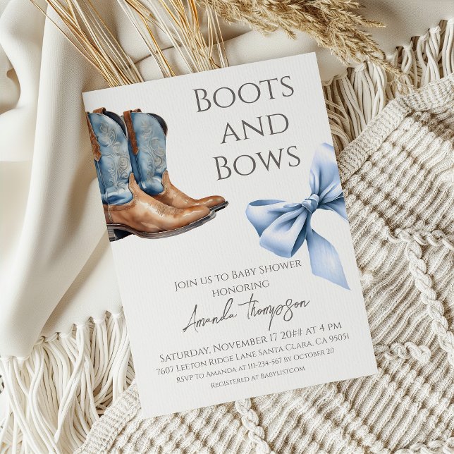 Western Boots and Bows Blue Boy Baby Shower Einladung (Von Creator hochgeladen)