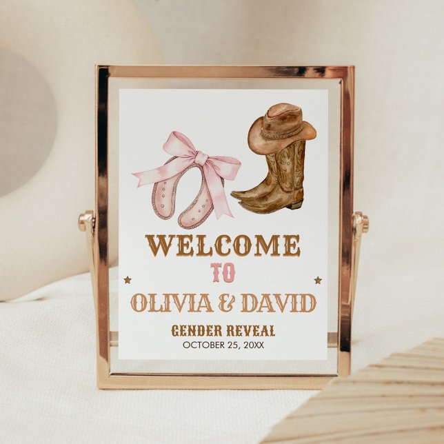 Western Boots and Bows Gender Reveal Welcome Sign Poster (Boots and Bows Gender Reveal Welcome Sign)