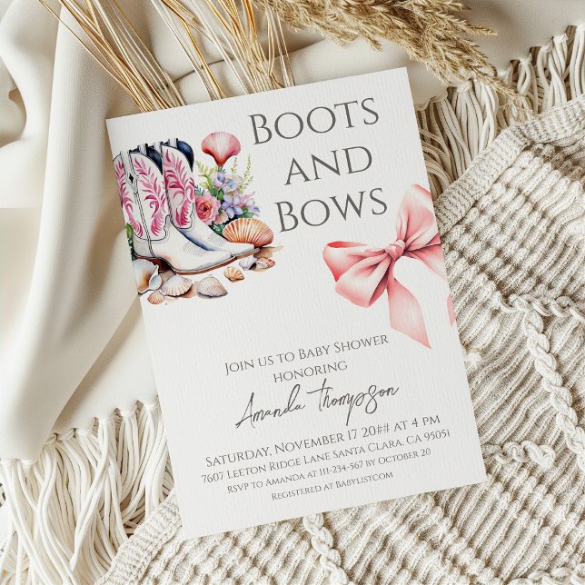 Western Boots and Bows Pink Girl Baby Shower Einladung (Von Creator hochgeladen)