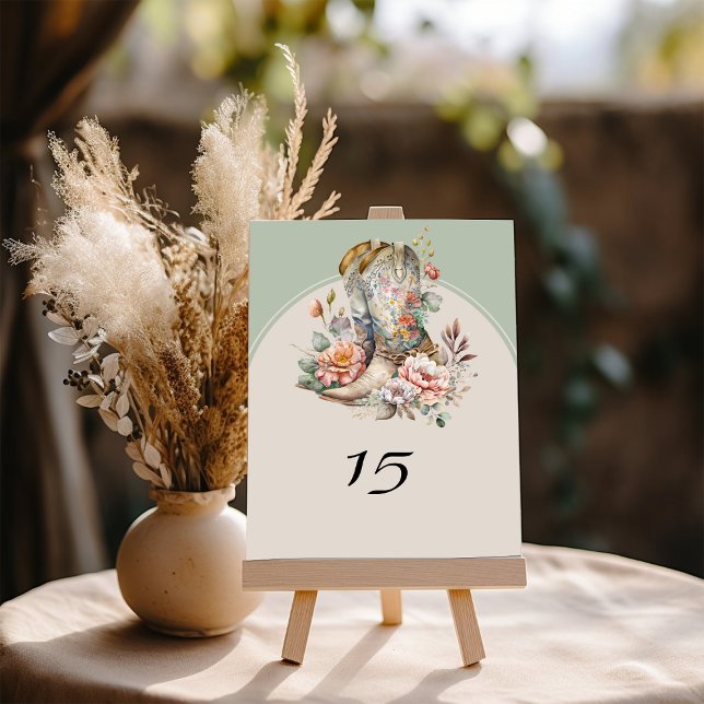 Western Boots Boho Floral Rustikale Quinceanera Tischnummer (Table Number Cards from my Boho Floral Cowgirl Boots Quinceanera Collection)