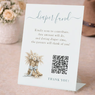 Western Boots Bow Boy Baby Shower Windel Fonds QR Sockelschild