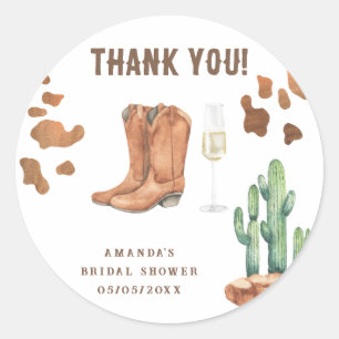 Western Boots & Bubbly Danke Brautjunggesellinnena Runder Aufkleber