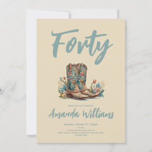 Western Boots Floral Fortieth Birthday Einladung