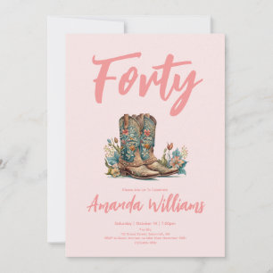 Western Boots Floral Fortieth Birthday Einladung