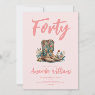 Western Boots Floral Fortieth Birthday Einladung