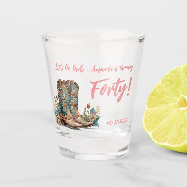 Western Boots Floral Fortieth Birthday Schnapsglas (Vorderseite)
