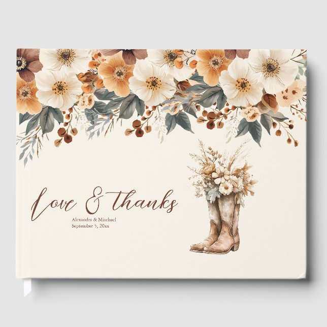 Western Boots Floral Terracotta Hochzeit Gästebuch (Vorderseite)