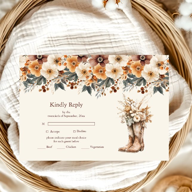 Western Boots Floral Terracotta Hochzeit RSVP Karte (Von Creator hochgeladen)