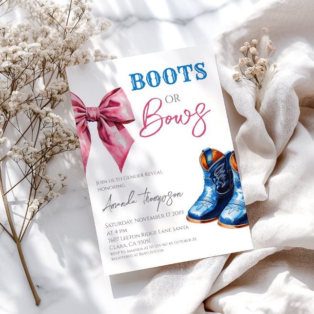 Western Boots or Bows Blue Pink Gender Reveal Einladung (Von Creator hochgeladen)