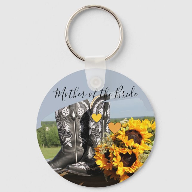 Western Boots Sonnenblumen Rustikale Hochzeit Schlüsselanhänger (Vorderseite)