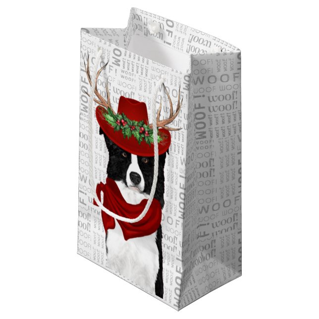 Western Border Collie Christmas Dog Kleine Geschenktüte (Vorderseite Schrägansicht)