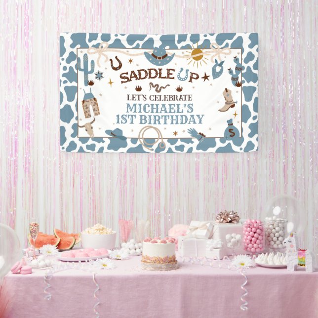 Western Boy First Rodeo Blue Birthday Banner (Party)