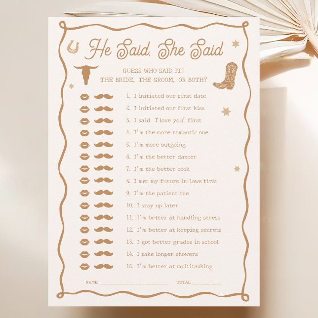 Western Brautparty sagte er sagte, sie sagte Game  Einladung (Von Creator hochgeladen)