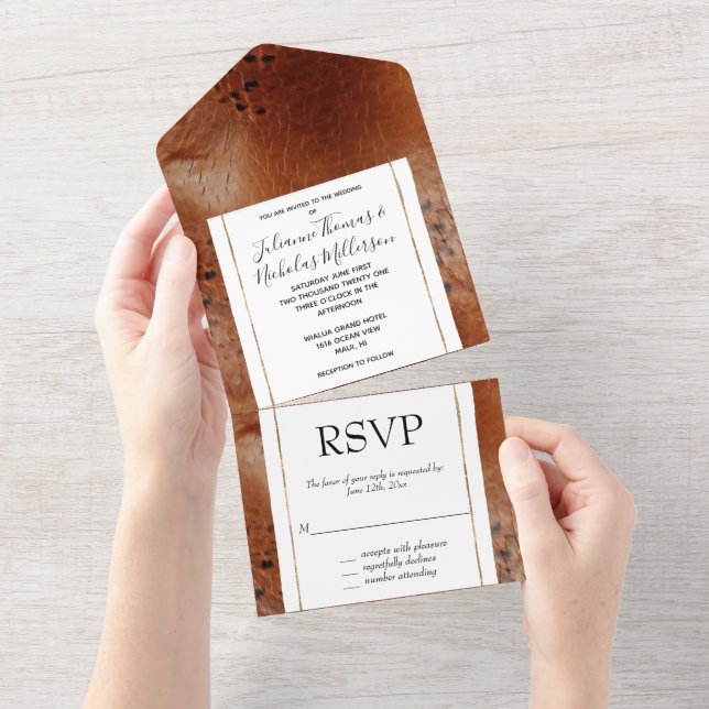 Western Brown Animal Print Wedding All In One Einladung (Abreißen)