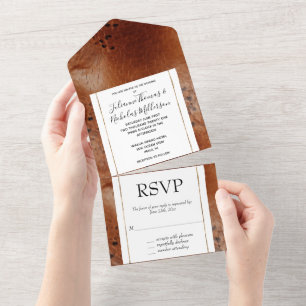 Western Brown Animal Print Wedding All In One Einladung