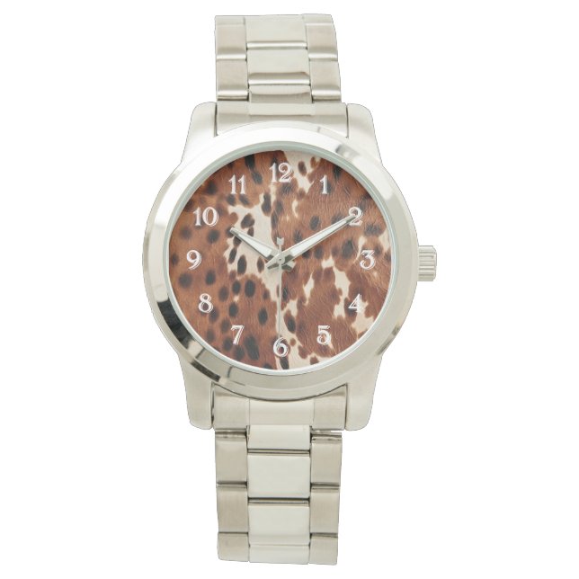 Western Brown Black Cowboy Cowhide Armbanduhr (Vorderseite)