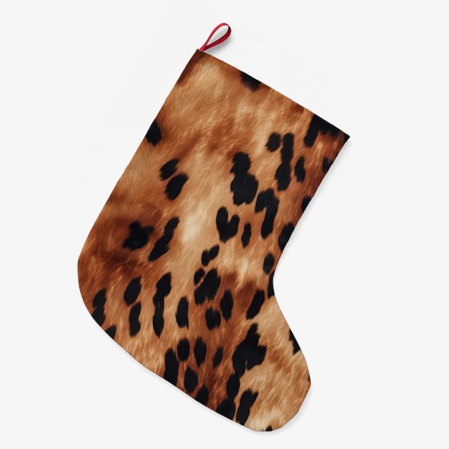 Western Brown Black Cowhide Animal Großer Weihnachtsstrumpf (Vorderansicht (hängend))