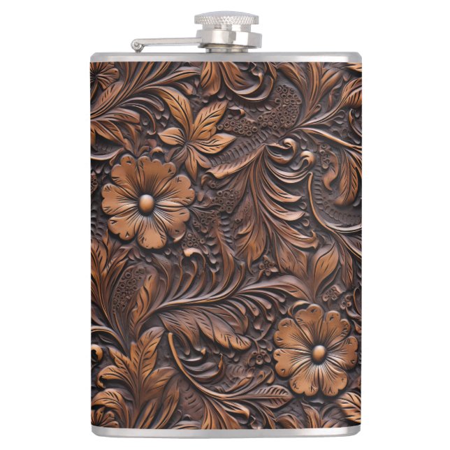 Western Brown Cowgirl Bohemisch Floral Flachmann (Vorderseite)