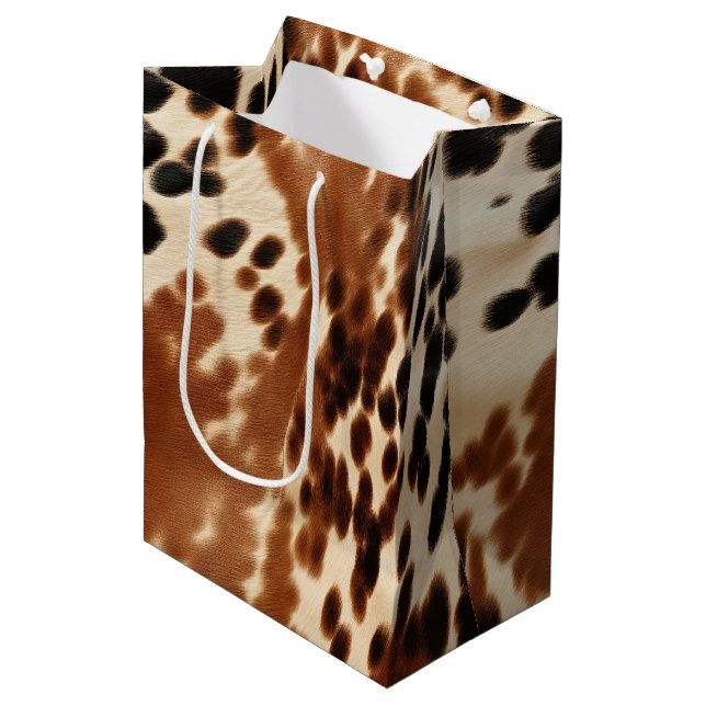 Western Brown Cowhide Mittlere Geschenktüte (Vorderseite Schrägansicht)