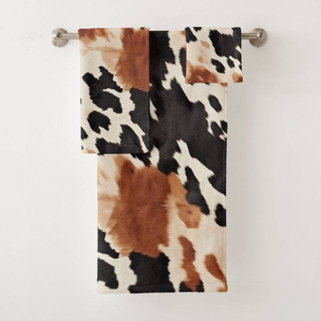 Western Brown Cream Animal Cowhid Badhandtuch Set (Insitu)