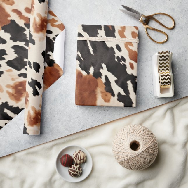 Western Brown Cream Animal Cowhid Geschenkpapier (Kunsthandwerk)