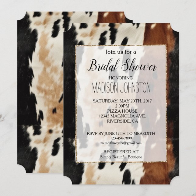 Western Brown Cream Cowhide Einladung (Vorne/Hinten)