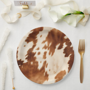 Western Brown Cream Cowhide Pappteller