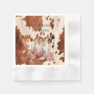 Western Brown Cream Floral Cowgirl Stiefel Serviette