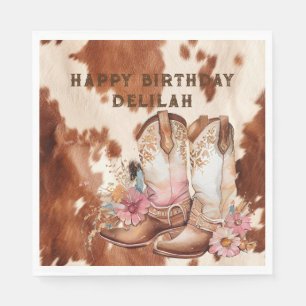 Western Brown Cream Floral Cowgirl Stiefel Serviette