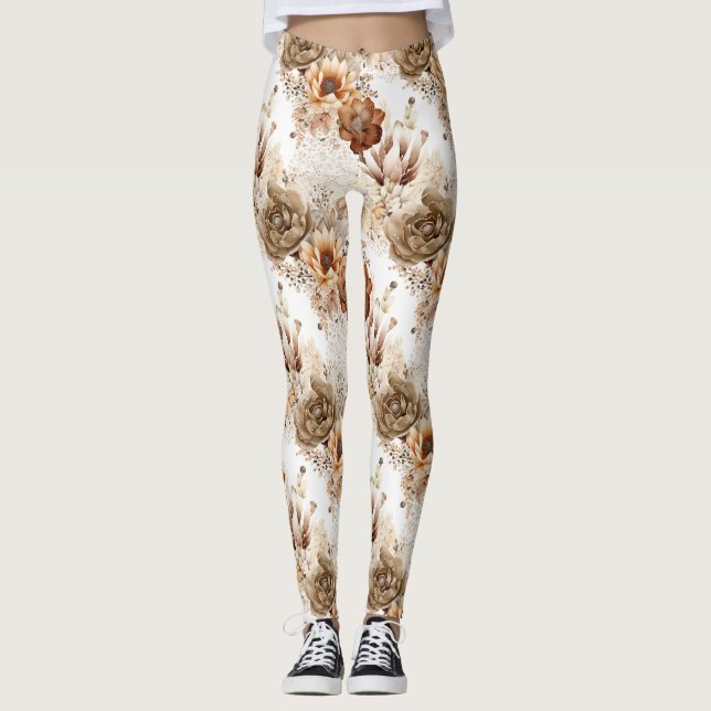 Western Brown Cream Southwest Floral Leggings (Vorderseite)