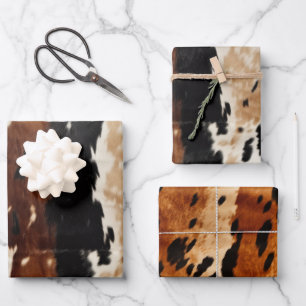 Western Brown Creme Cowhide Tier Geschenkpapier Set
