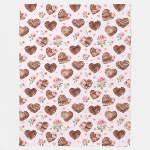 Western Brown Hearts Pink Floral Fleecedecke