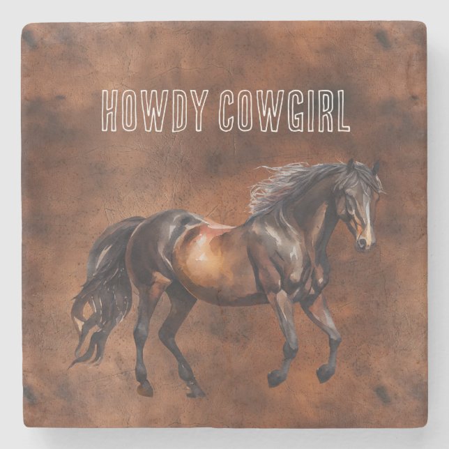 Western Brown Horse Cowboy Cowgirl Steinuntersetzer (Vorderseite)