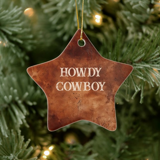 Western Brown Howdy Cowboy Brown Keramik Ornament (Baum)