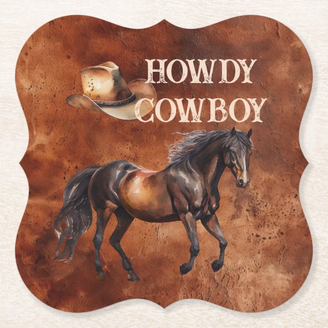 Western Brown Howdy Cowboy Brown Untersetzer (Vorderseite)