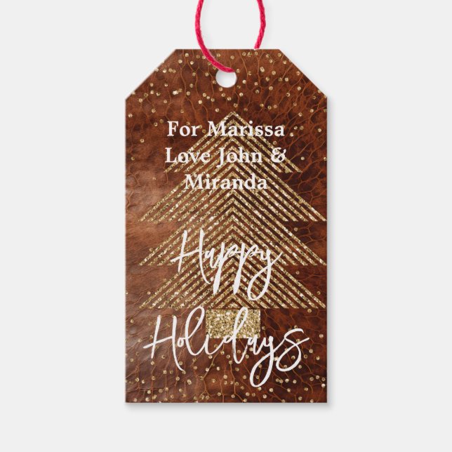 Western Brown Imitats Leather Gold Glitzer Tree Geschenkanhänger (Vorderseite)